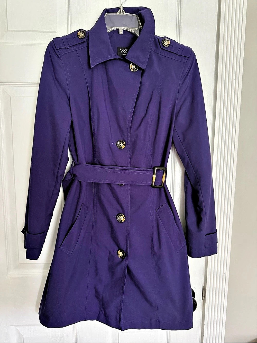 M&S Marks & Spencer Stormwear Purple Belted Trench Coat Jacket Mac UK 8 / US 4